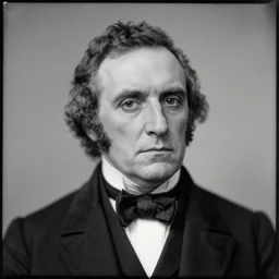 a facial portrait of a paul giamatti as president william henry harrison, in a black suit and bow tie, 1 8 4 0, a character portrait by john trumbull, reddit contest winner, american romanticism, creative commons attribution, macabre, ambrotype