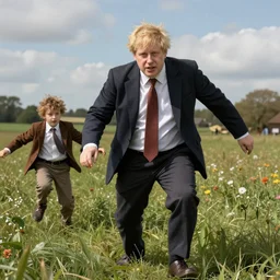 A highly detailed photorealistic full portrait of Boris Johnson frolicking in the field by Simon Stalenhag and Thomas Kinkaid, Octane render, trending on cgsociety, HDR, 8K I cant believe how accurate this is
