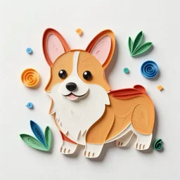 beautiful paper quilling of a corgi, swirls, 3 d render, isometric, octane, 8 k