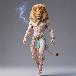 aesthetic portrait commission of a albino muscular and attractive anthro lion with mane turning into cosmic smoke while wearing an attractive pastel greek jeweled outfit floating inside a floating greek palace in the clouds,  minimalistic art, hyperdetailed. Character design by charlie bowater, ross tran, artgerm, and makoto shinkai, detailed, inked, western comic book art, 2021 award winning painting