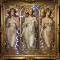 stunning goddesses of lightning framed portrait, fantasy, intricate, elegant, highly detailed, digital painting, artstation, concept art, smooth, sharp focus, illustration, art by krenz cushart and artem demura and alphonse mucha and tony sandoval