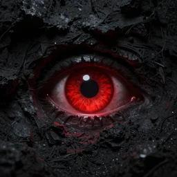 a black hole opens up revealing a giant red eye, digital art