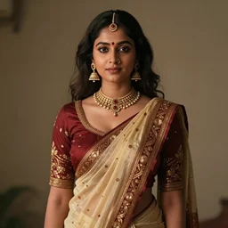 beautiful young laxmi wearing bihu mekhela costume ; portrait by artgerm and tom bagshaw ; trending on artstation ; award winning, cinematic natural dramatic lighting, studio photography by annie leibovitz