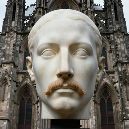 hyperrealistic pre - raphaelite portrait photo of a male head without a mustache merging with a cathedral building, one head only, etheric, evoking symbolic metaphors, head in focus, ornamental, intricate, elegant, golden ratio, sharp focus, dramatic lighting, art by ernst haeckel, h. r. giger, gustav klimt, zdzisław beksin