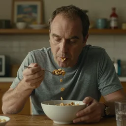 better call saul eating cereal, film still