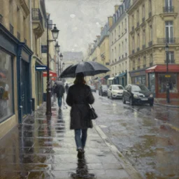 a rainy day in paris streets, by ben aronson, oil on canvas
