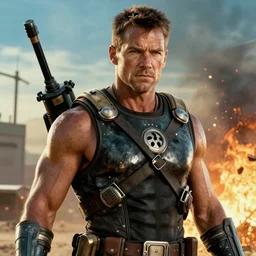 Bruce Campbell in mad max fury, HD, 4k, high resolution, intricate detail, realistic