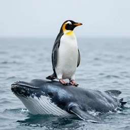 Penguin riding on a whale