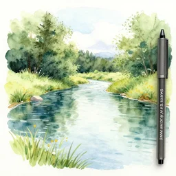river summer watercolor pen light color on artstation