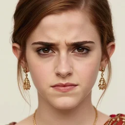 close portrait of traditional hindi emma watson frowning, photograph by steve mccurry, macro lens, volumetric shadows, 8 k, 4 0 mm, iso 1 0 0 wide view, super lens
