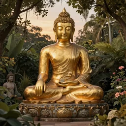 Buddha, golden hour, in a garden, artstation, by J. C. Leyendecker and Peter Paul Rubens,