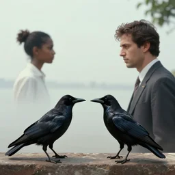 a battle of crows in mumbai, hyperrealistic film still by edward hopper, by gottfried helnwein, by klimt, by paolo uccello, art nouveau, highly detailed, strong lights, liminal, eerie, bright pastel colors