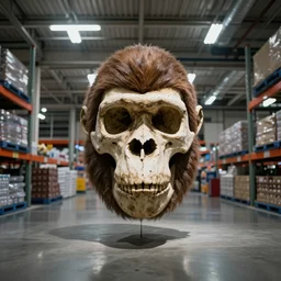 a large ape skull floats in the centre of a Costco, fluorescent lighting, liminal space, by Michal Karcz, Kechun Zhang, artstation