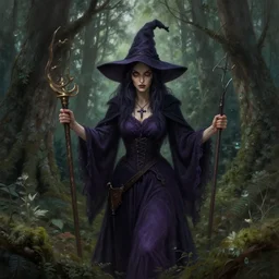 a forest Witch in the style of Greg Rutkowski, realistic painting, Digital art, very detailed, High definition, trending on Artstation