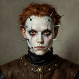 portrait of medieval Pinhead from Hellraiser (1986) painted by hieronymus bosch, detailed digital art, trending on Artstation