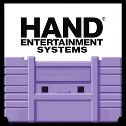 logotype sheet that reads HAND ENTERTAINMENT SYSTEMS by peter saville in the style of snes, 16 bit