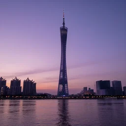 a photo of guangzhou, river, sunset, purple sky, cinematic, 8 k, highly - detailed