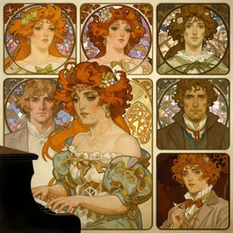 realistic detailed face portrait of Elesky playing the Piano by Alphonse Mucha, Ayami Kojima, Amano, Charlie Bowater, Karol Bak, Greg Hildebrandt, Jean Delville, and Mark Brooks, Art Nouveau, Neo-Gothic, gothic, rich deep moody colors The seeds for each individual image are: [824803438, 834779519, 1786560639, 555400831, 3274589695, 1801446143, 3284479999, 2708519935, 1285445247]