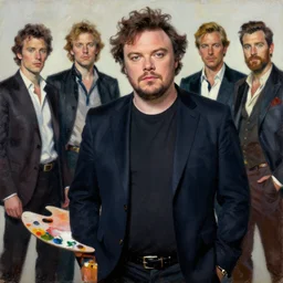 jack black age 5 0, portrait palette knife painting by john singer sargent, frank frazetta, craig mullens, donato giancola, fashion photography