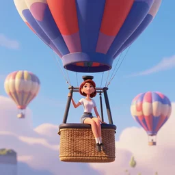 a woman in a hot air balloon in Pixar style by Stanley Artgerm and Tom Bagshaw