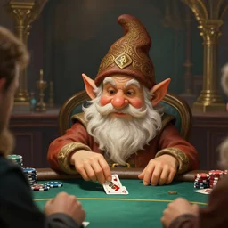little old gnome, playing poker, deep focus, d & d, fantasy, intricate, elegant, highly detailed, digital painting, artstation, concept art, matte, sharp focus, illustration, hearthstone, art by artgerm and greg rutkowski and alphonse mucha