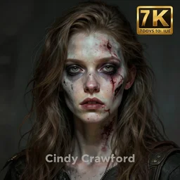 portrait of young cindy crawford as a zombie with cuts on face, 7 days to die zombie, fine art, award winning, intricate, elegant, sharp focus, cinematic lighting, highly detailed, digital painting, 8 k concept art, art by guweiz and z. w. gu, masterpiece, trending on artstation, 8 k