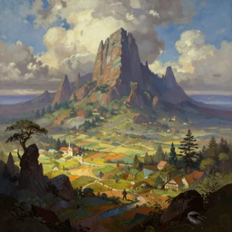 epic fantasy landscape in the style of frank frezetta,