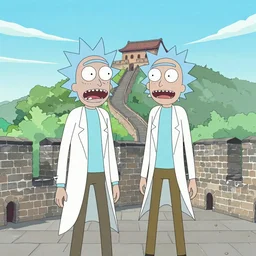 Rick and Morty visiting the Great Wall,