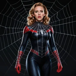 frank frazetta portrait of scarlett johansson as a spider girl, whole body, spider webs in the background, realistic, photo real, smooth, sharp, intricate detail, dramatic lighting