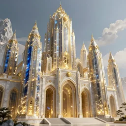 gates of a massive medieval city colossally tall in a fantasy world, transparent obsidian marble, blue silk, glowing gold embers, higher than mountains, paradise, ultra detailed, arches, art nouveau, epic cinematic golden lighting, surreal, wide angle cinematic shot hyperreal intricate, elegant, highly detailed, digital painting, artstation, concept art, smooth, sharp focus, illustration, dreamlike, art by artgerm