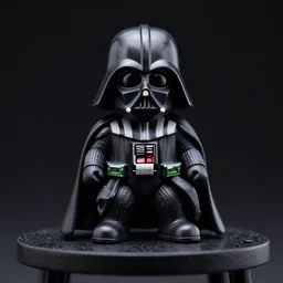 a black and white darth vader figurine sitting on top of a table, a macro photograph by Craola, featured on zbrush central, mingei, made of rubber, goth, black background