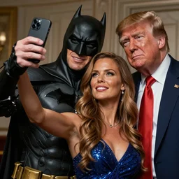 Batman taking a selfie with Donald Trump