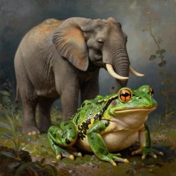 A creature that is half elephant, half frog, oil painting