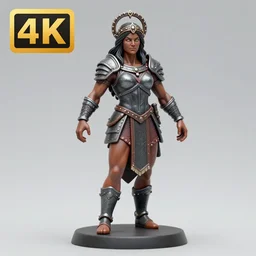 80mm resin detailed miniature of Queen of barbarian, clothed in armor, circlet, very muscular, brown skin, black hair, beautiful bone structure, symmetrical facial features, Product Introduction Photos, 4K, Full body