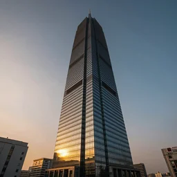 Wide angle lens photograph of the tallest bookstore in the world at sunset