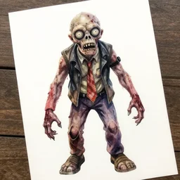 watercolor art on paper, zombie, highly detailed, artstation, masterpiece, award - winning