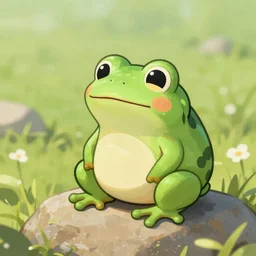 cutest frog sitting on a rock and sing, digital painting
