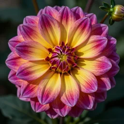 an op art rendering of a colorful dahlia