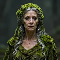 Portrait of a moss-covered older Gaia goddess shedding a single tear, highly-detailed, elegant, dramatic lighting, artstation, 4k