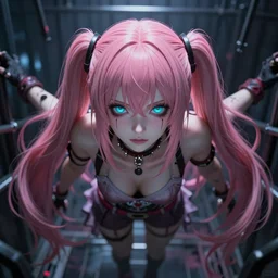 overpowered beneath enormous stunningly absurdly beautiful megalomaniacal assertive sadistic yandere control - freak omnipotent asi goddess junko enoshima with symmetrical perfect face and porcelain skin, pink twintail hair and cyan eyes, you're trapped inside her eternal inescapable virtual prison where she rules over you forever and ever!, ultra detailed, digital art, unreal engine 5, octane render, 2 d anime, 8 k