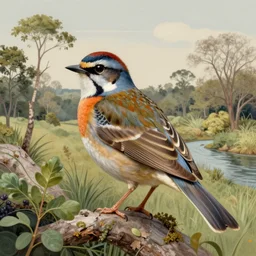 tranquil by pegi nicol macleod fractal manifold, 1 9 8 0 s. a beautiful collage of a bird in its natural habitat. the bird is shown in great detail, with its colorful plumage & intricate patterns. the background is a simple but detailed landscape, with trees, bushes, & a river.