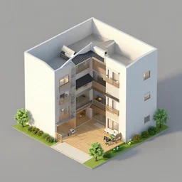 isometric octane render of a japanese apartment