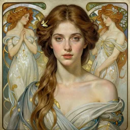 beautiful goddess by zdzisław beksinski, iris van herpen, ralph horsely, and alphonse mucha, detailed realistic beautiful portrait