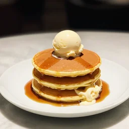 tower of pancakes with ice-cream, Michelin star, award winning
