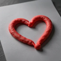 3d render of a badly formed red putty heart shape in the middle of a gray sheet of paper