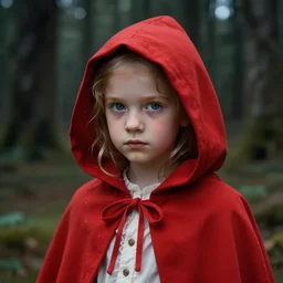 realistic detailed beautiful portrait of little red riding hood, with a dark forest background by Todd Lockwood, Art Nouveau, trending on Artstation, rich deep vibrant colors