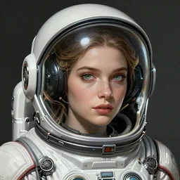 Portrait of very very very very very very beautiful woman, spacesuit, green eyes, intricate, elegant, highly detailed, digital painting, artstation, concept art, smooth, sharp focus, illustration, art by felix kelly and greg rutkowski and alphonse mucha