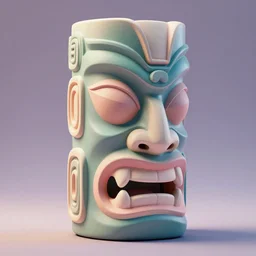 a detailed octane render of a tiki head, volumetric lighting, 3 quarter view, ray tracing, dramatic lighting, unreal engine 5, global illumination, pbr materials, substance, feng zhu, physical based render. creative design, balanced and aesthetically pleasing pastel colors.