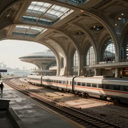retrofuturistic train station by syd mead and ron cobb