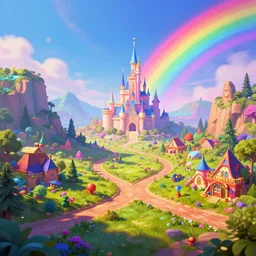wonderland fairytale valley landscape crossroad beauty vibrant digital matte artstation, cgsociety, 8k Beeple Charlie Bowater dynamic lighting raimbow radiating a bokeh color filter harmony